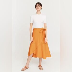 Cuyana Orange Linen Ruffle Wrap Skirt